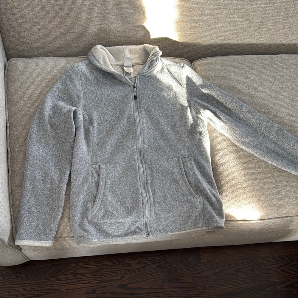 The North Face Gray Fleece Jacket with Full-Zip Closure and Standing Collar